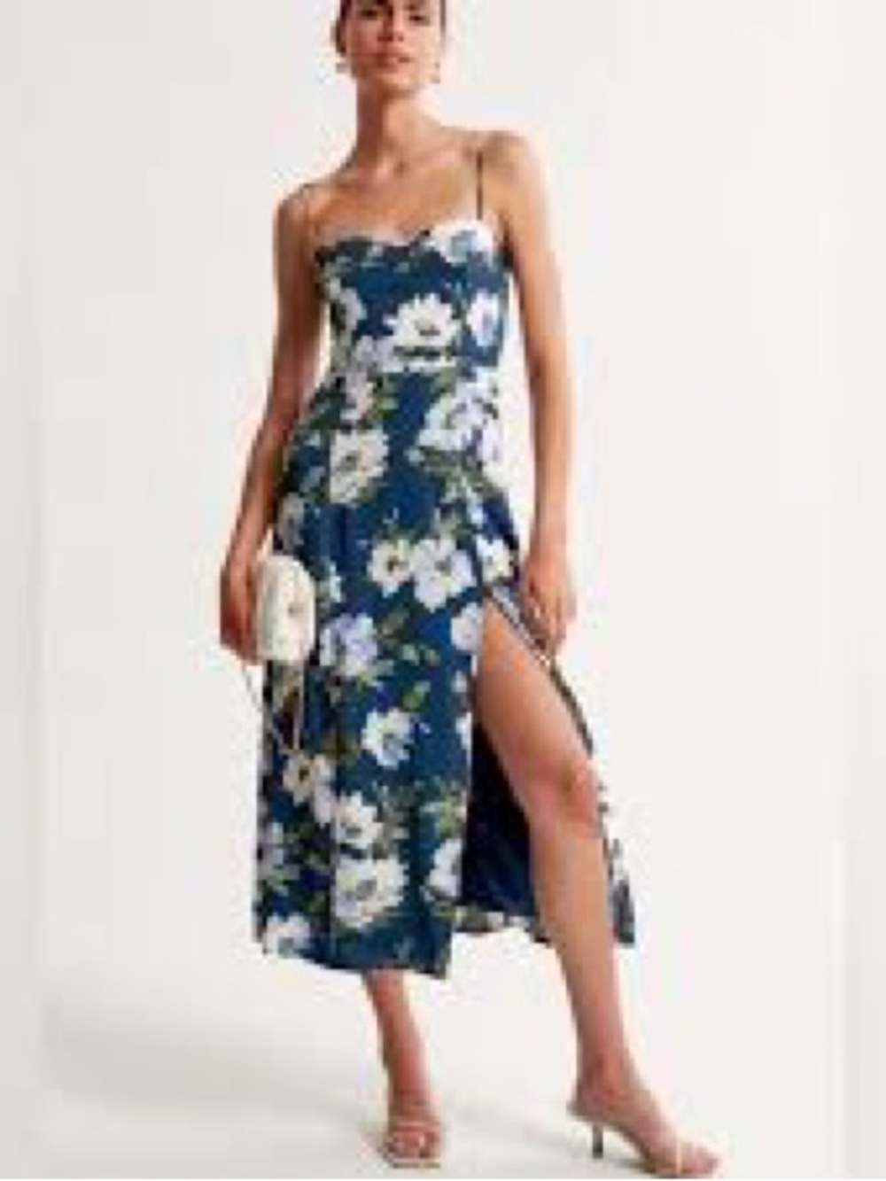 Abercrombie & Fitch Strap Midi Lined Dress Blue White Floral Zip Up medium